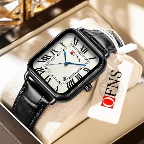 MASTOP Men's and Women's Watch Retro Square Quartz Analog Rubber Watch 38mm | Vintage Business Casual thumbnail 2