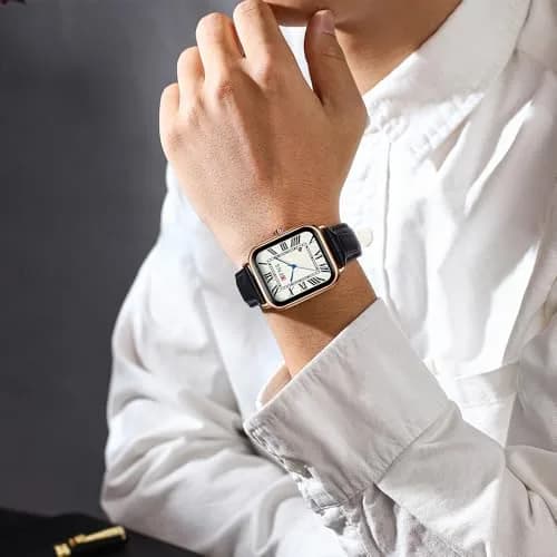 MASTOP Men's and Women's Watch Retro Square Quartz Analog Rubber Watch 38mm | Vintage Business Casual thumbnail 3