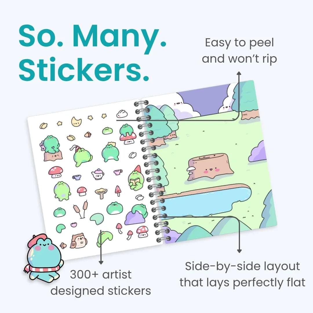 CUPKIN Cute Frogs 300+ Sticker Book | 25cm x 19cm (9.75" x 7.5") - view 3