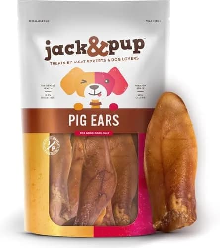 Jack&Pup Natural Half Pig Ears for Dogs 5 Pack | Premium, Fully Digestible, Odor-Free Dog Chew Treats (7 Inches) thumbnail 1