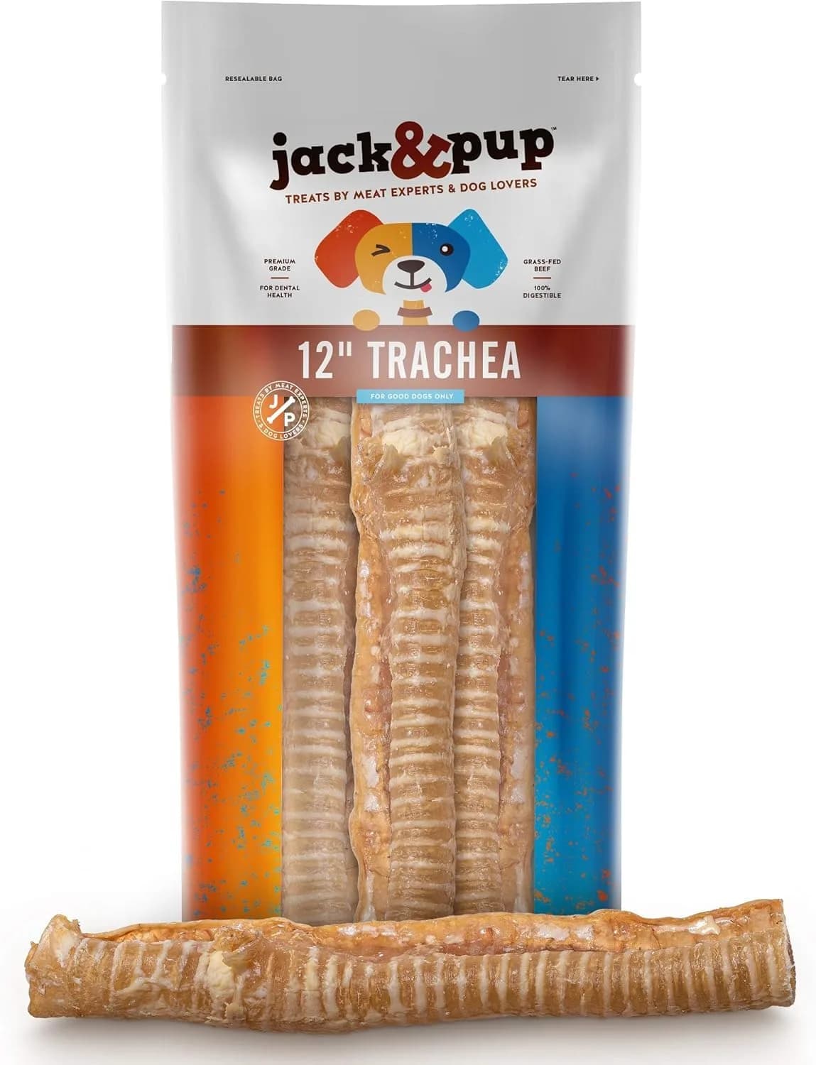Jack&Pup Beef Trachea Dog Chews 12 Inch | Natural, Durable & Joint Support (70-120 chars) - main product image