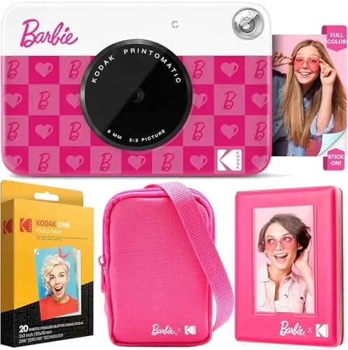 Kodak Barbie Printomatic Instant Camera Deluxe Bundle with Case, Album & Zink Paper | 5MP, Auto-Focus, Built-in Flash, 2x3" Sticky Prints thumbnail 1