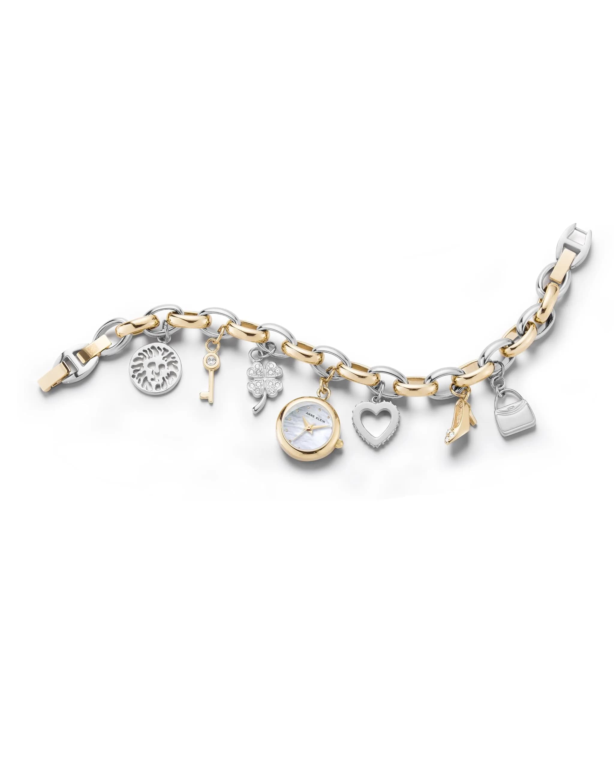Anne Klein Women's Premium Crystal Accented Charm Bracelet Watch 20mm | Japanese Quartz Movement — Gold Tone