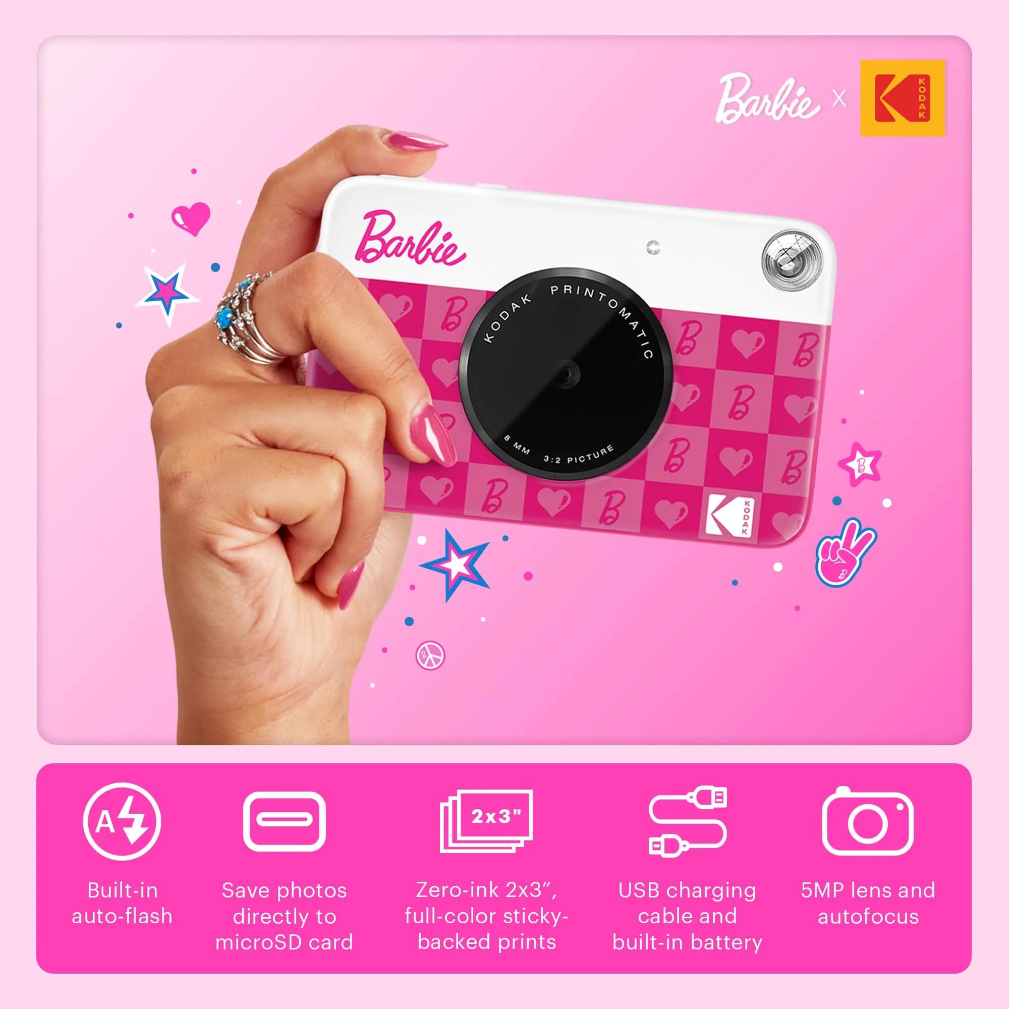 Kodak Barbie Printomatic Instant Camera Starter Bundle (Iconic Style) 5MP | 2x3" Zink Prints - view 3