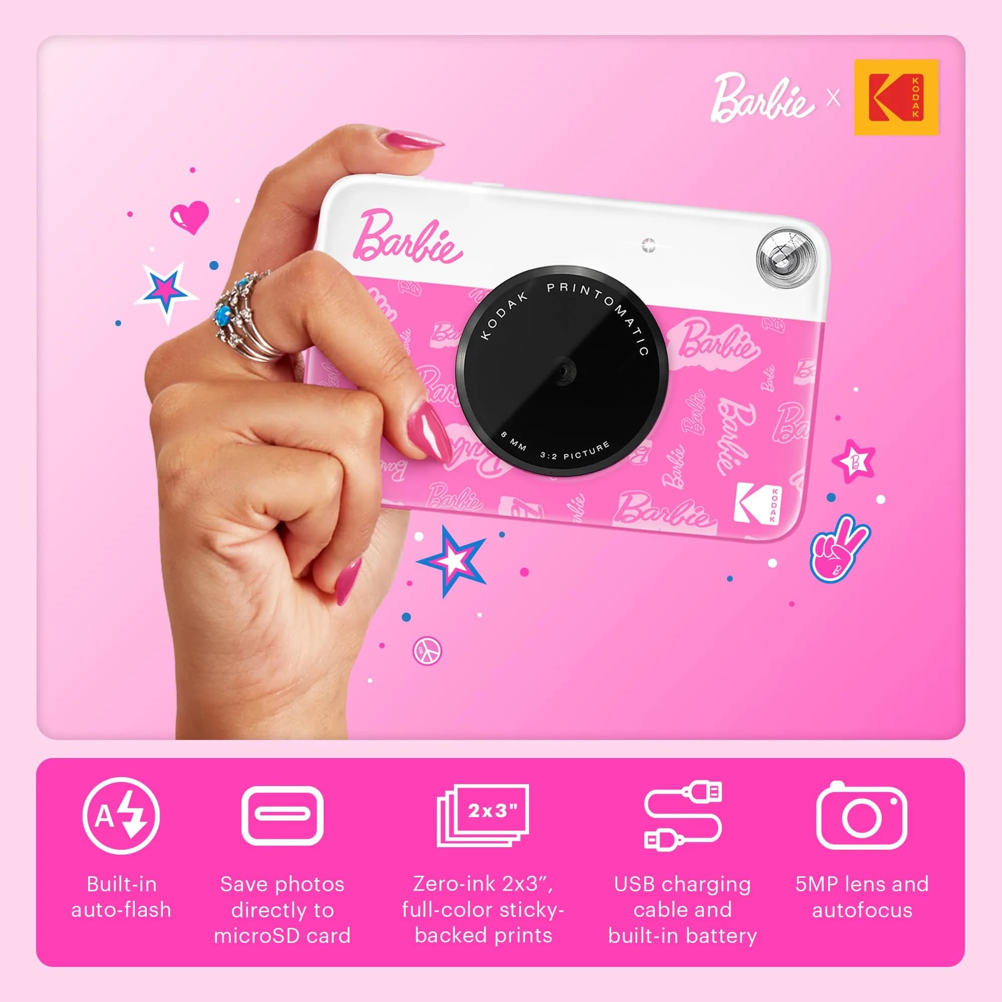 Kodak x Barbie Printomatic Instant Camera Deluxe Bundle with Case, Album & Zink Paper | 5MP Digital Instant Camera - view 2