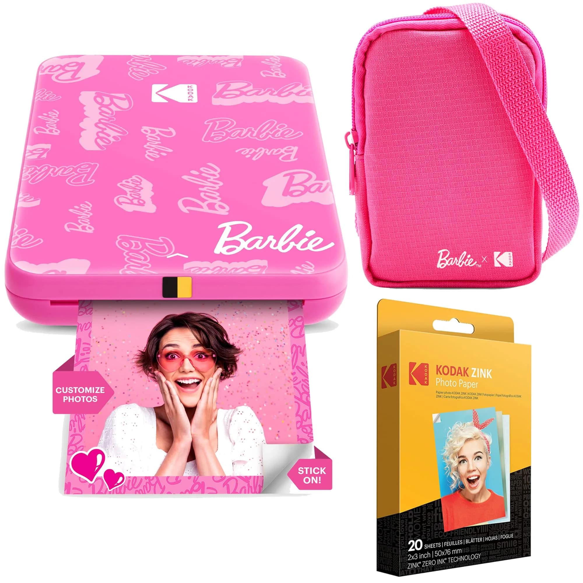 Kodak x Barbie Step Slim Wireless Instant Photo Printer Bundle with Case & Paper | 5MP Camera, Bluetooth, 2x3" Sticky Prints — Light Pink / Starter Bundle