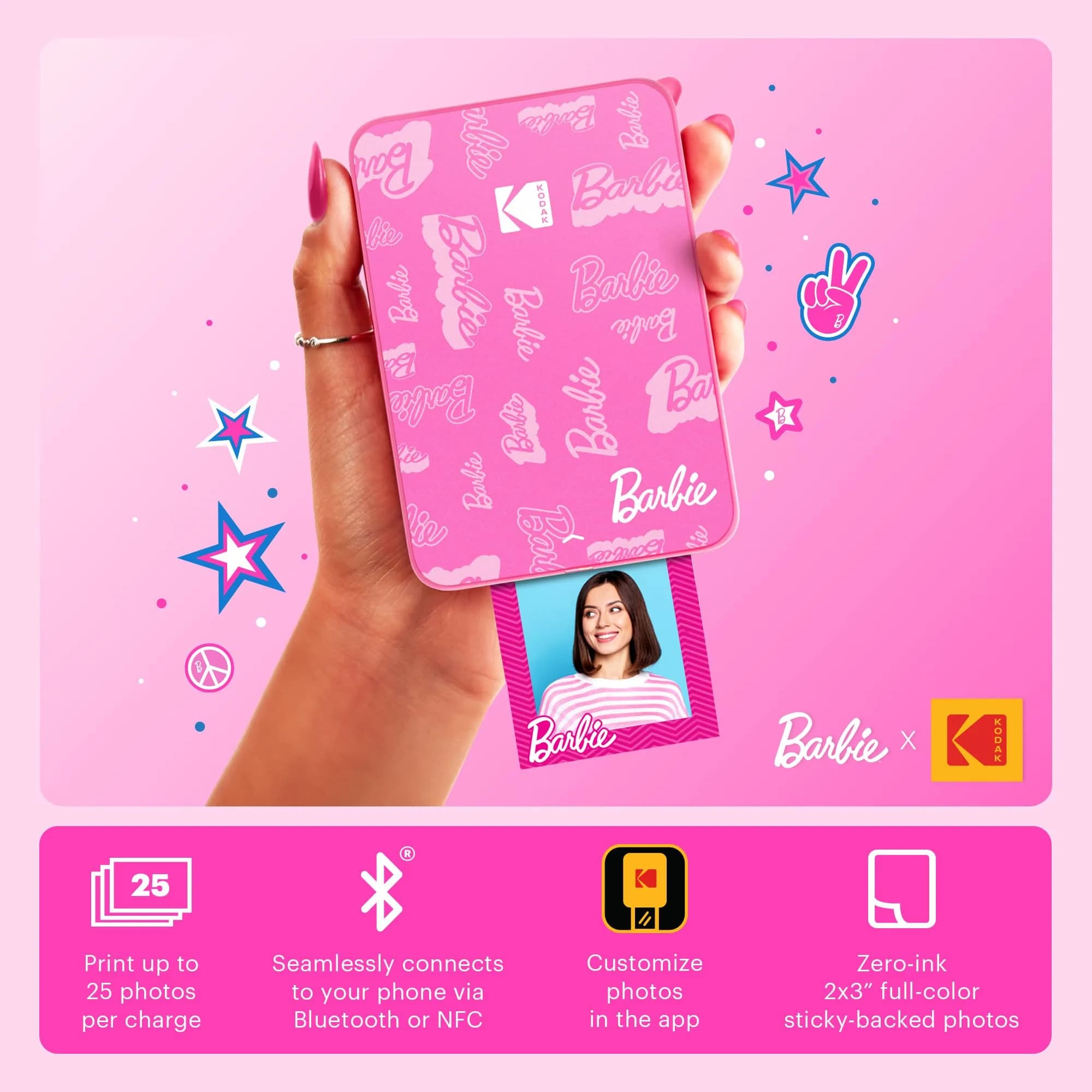 Kodak x Barbie Step Slim Wireless Instant Photo Printer Bundle | 2x3" Prints, Bluetooth, 5MP Camera, 25 Prints/Charge - view 2