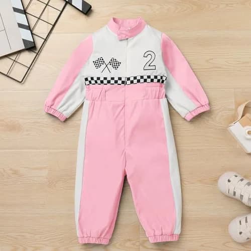 IDOPIP Baby Boys' Race Car Driver 1st 2nd Birthday Outfit Pink 2 Romper 18-24 Months | Unisex Toddler Racer Jumpsuit for Cake Smash Photoshoot thumbnail 2