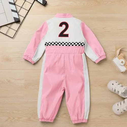 IDOPIP Baby Boys' Race Car Driver 1st 2nd Birthday Outfit Pink 2 Romper 18-24 Months | Unisex Toddler Racer Jumpsuit for Cake Smash Photoshoot thumbnail 3
