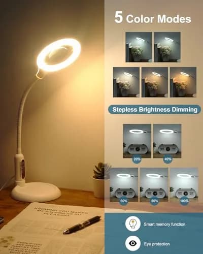 RackydigPro 12X Magnifying Glass with Light and Stand | 5 Color Modes, Brightness Stepless Dimming, Real Glass Lens, White thumbnail 5