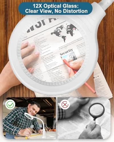 RackydigPro 12X Magnifying Glass with Light and Stand | 5 Color Modes, Brightness Stepless Dimming, Real Glass Lens, White thumbnail 6