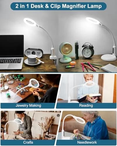 RackydigPro 12X Magnifying Glass with Light and Stand | 5 Color Modes, Brightness Stepless Dimming, Real Glass Lens, White thumbnail 7