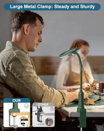 RackydigPro 12X Magnifying Glass with Light and Stand | 3.75-inch Glass, 5 Color Modes, Brightness Stepless Dimming, Hands-Free Desk Lamp, Green thumbnail 4