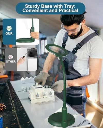 RackydigPro 12X Magnifying Glass with Light and Stand | 3.75-inch Glass, 5 Color Modes, Brightness Stepless Dimming, Hands-Free Desk Lamp, Green thumbnail 5