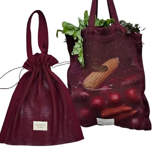 NECAVU 100% Cotton Mesh Shopping Bag 2 Pack 42cm (16.5in) | Eco-Friendly Reusable Market Tote for Vegetables & Groceries thumbnail 1