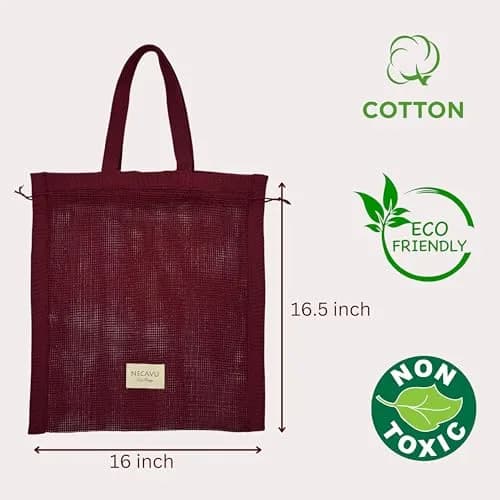 NECAVU 100% Cotton Mesh Shopping Bag 2 Pack 42cm (16.5in) | Eco-Friendly Reusable Market Tote for Vegetables & Groceries thumbnail 4