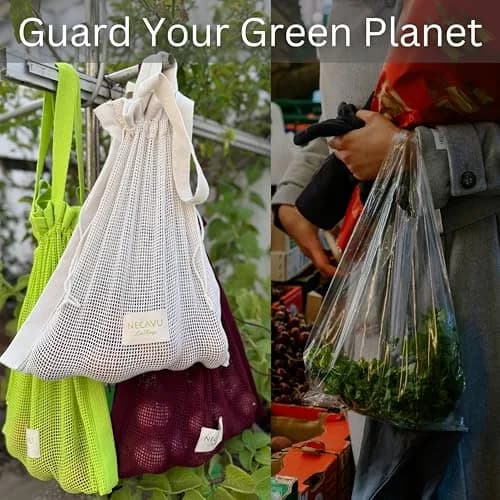 NECAVU 100% Cotton Mesh Shopping Bag 2 Pack 42cm (16.5in) | Eco-Friendly Reusable Market Tote for Vegetables & Groceries thumbnail 2