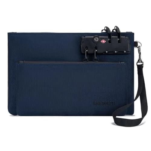 BARDOLPH Lockable Money Bag with Zipper and 3-Digit Code Lock, Double Layer Nylon Bank Bag for Cash, Valuables & Documents (Blue, Small) thumbnail 1