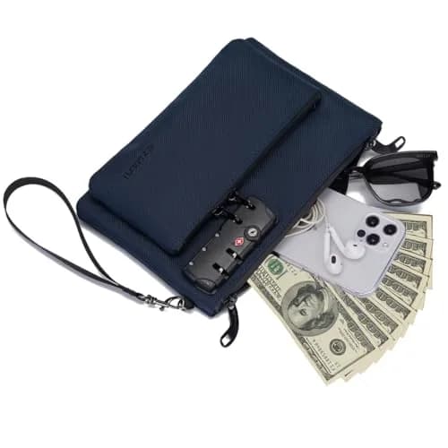 BARDOLPH Lockable Money Bag with Zipper and 3-Digit Code Lock, Double Layer Nylon Bank Bag for Cash, Valuables & Documents (Blue, Small) thumbnail 2