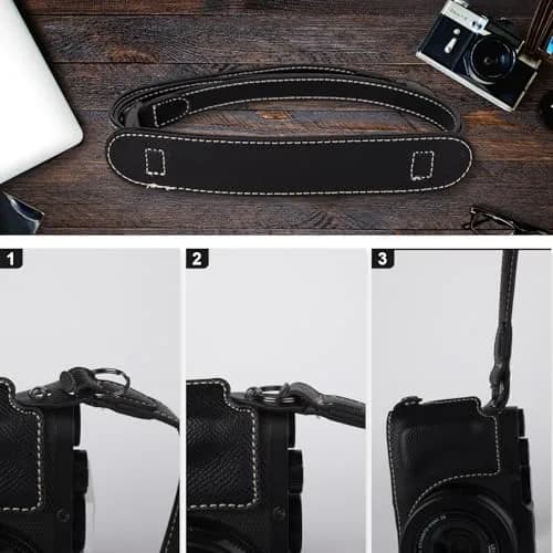 VOVMOEYA Black Camera Half Case Kit with Lens Cap & Shoulder Strap for Leica D-LUX8 | Protective PU Leather thumbnail 7