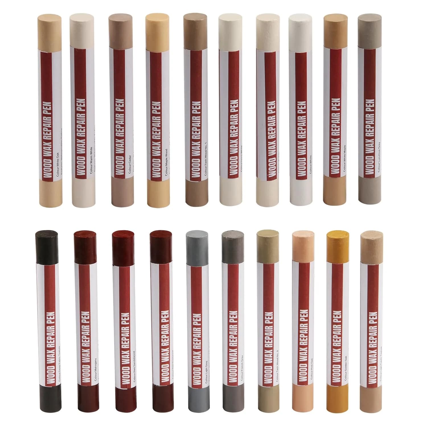 Uxney Wood Filler Sticks, 20 Colors Wood Repair Wax Crayons for Furniture, Floors, Cabinets, and More | Easy Touch-Up Kit — Common Series
