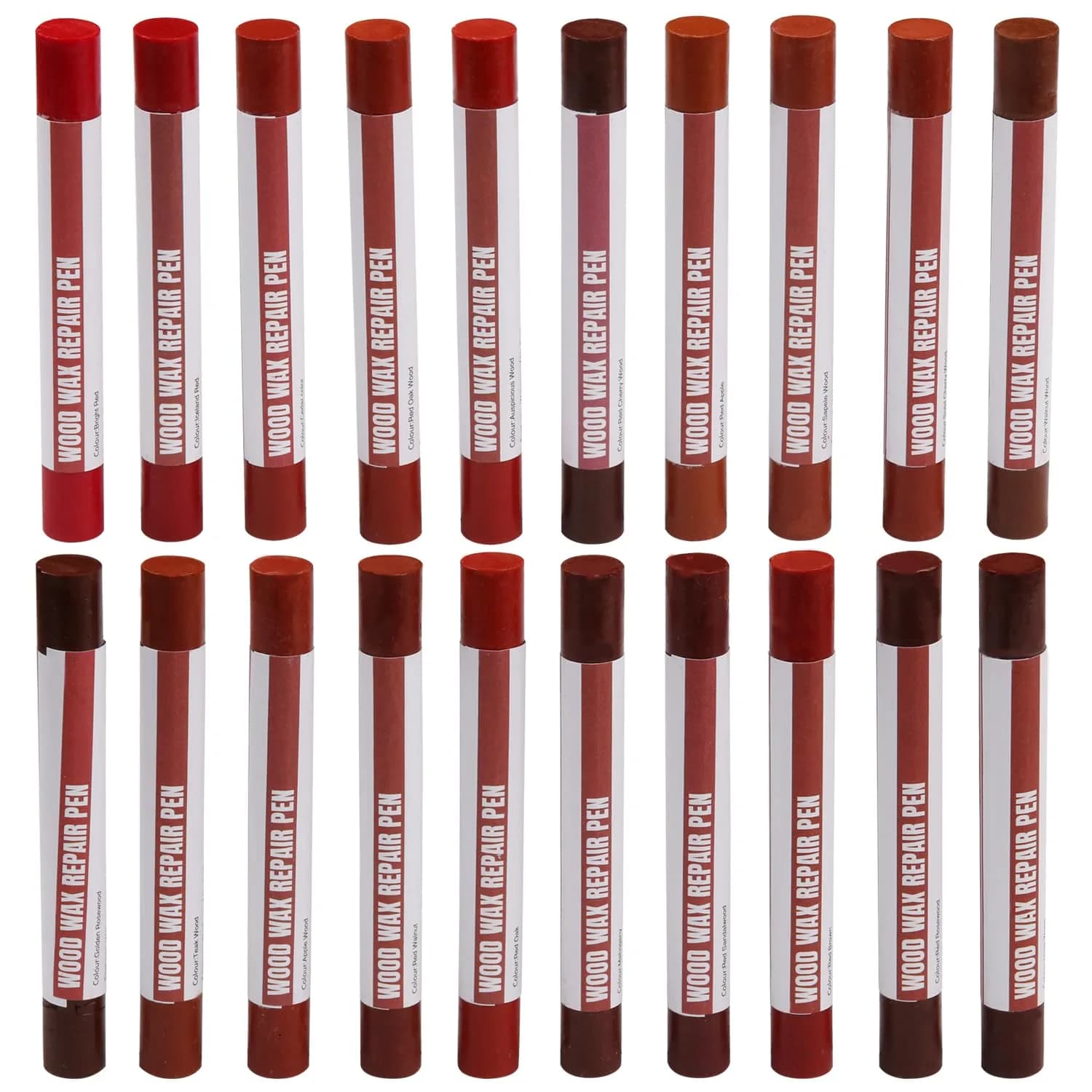 Uxney Wood Filler Sticks, 20 Colors Wood Repair Wax Crayons for Furniture, Floors, Cabinets, and More | Easy Touch-Up Kit — Red Series