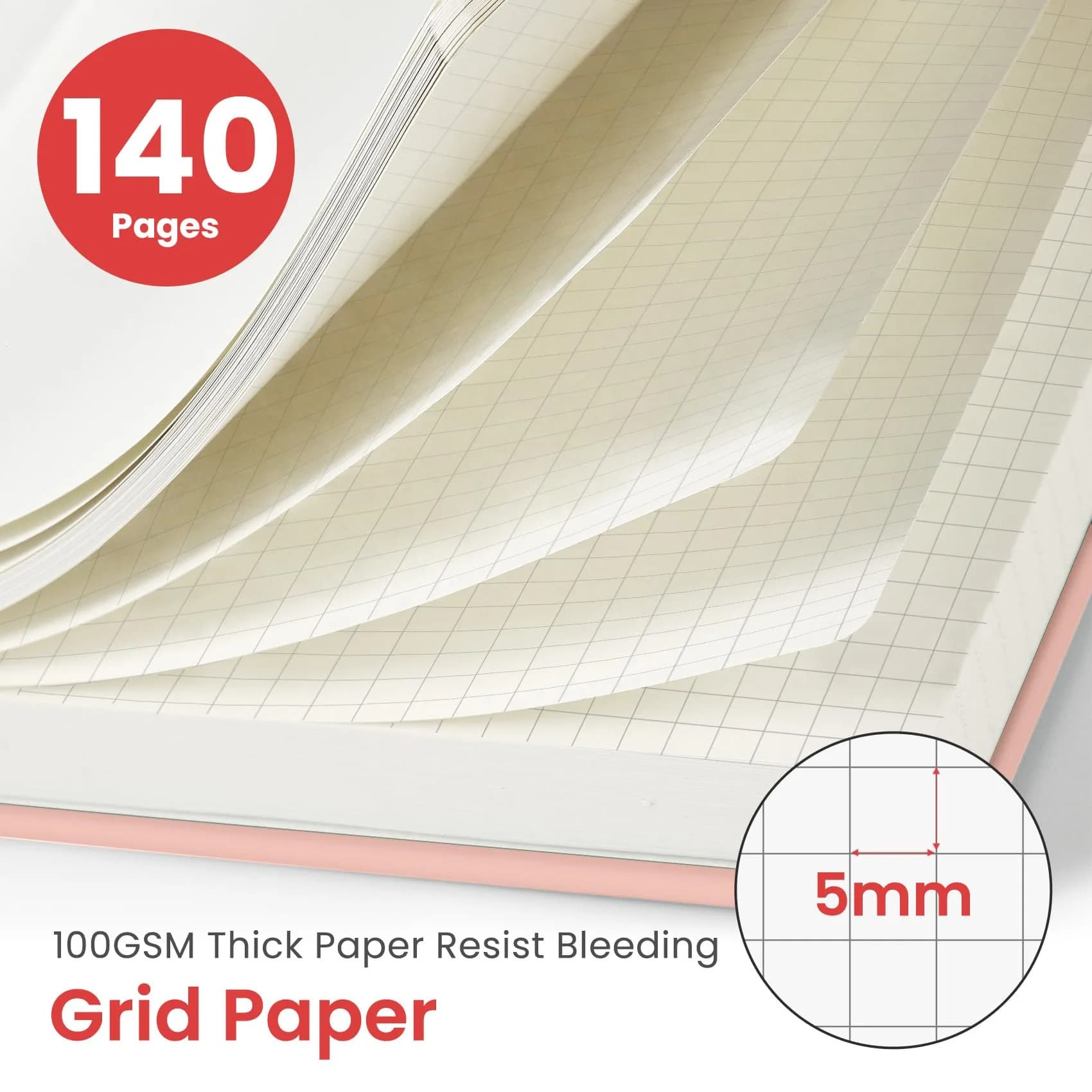 Taja Graph Spiral Journal Notebook A5 (5.7" x 7.9") – Pink | 140 Pages, Hardcover, Ink-Friendly Paper - view 2