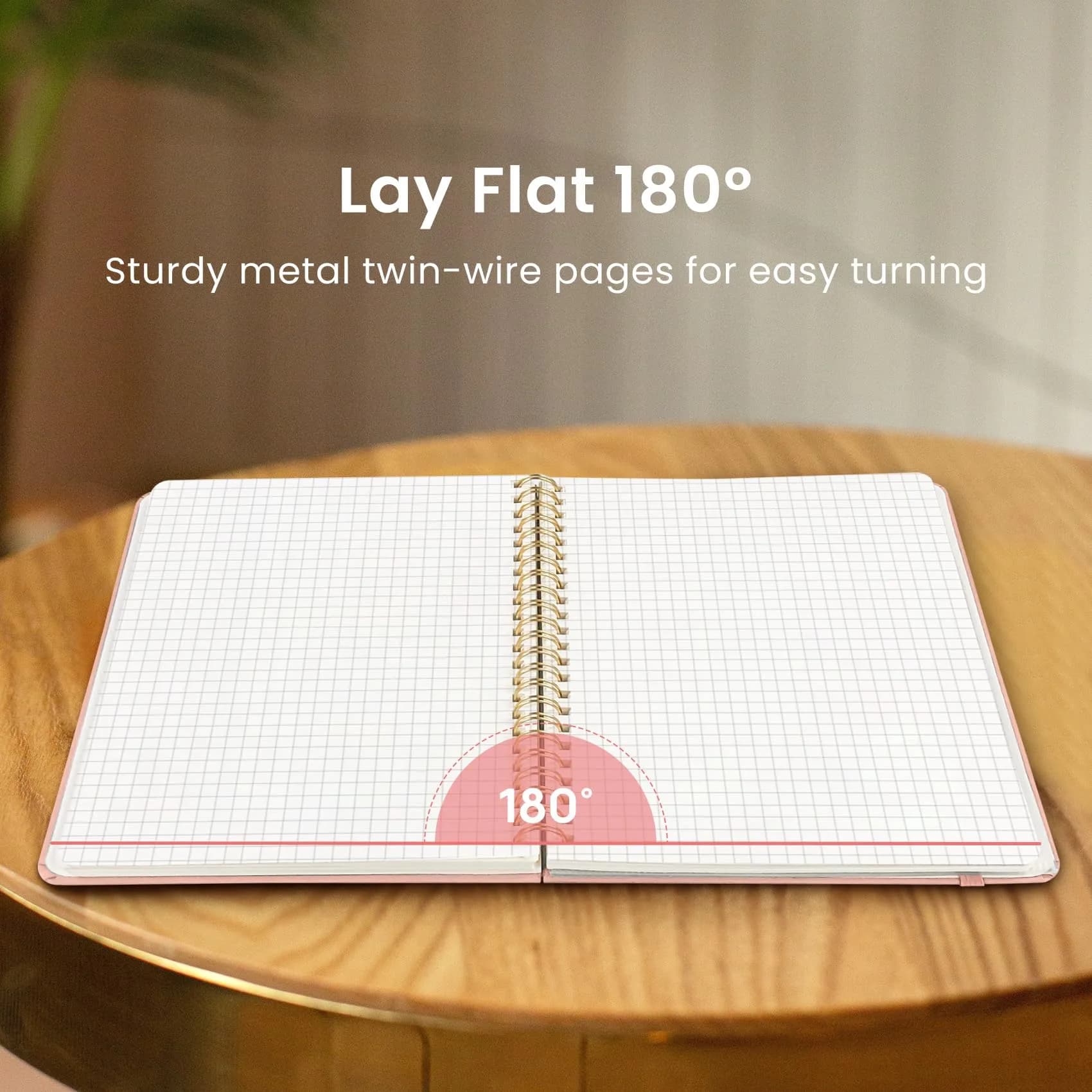 Taja Graph Spiral Journal Notebook A5 (5.7" x 7.9") – Pink | 140 Pages, Hardcover, Ink-Friendly Paper - view 4