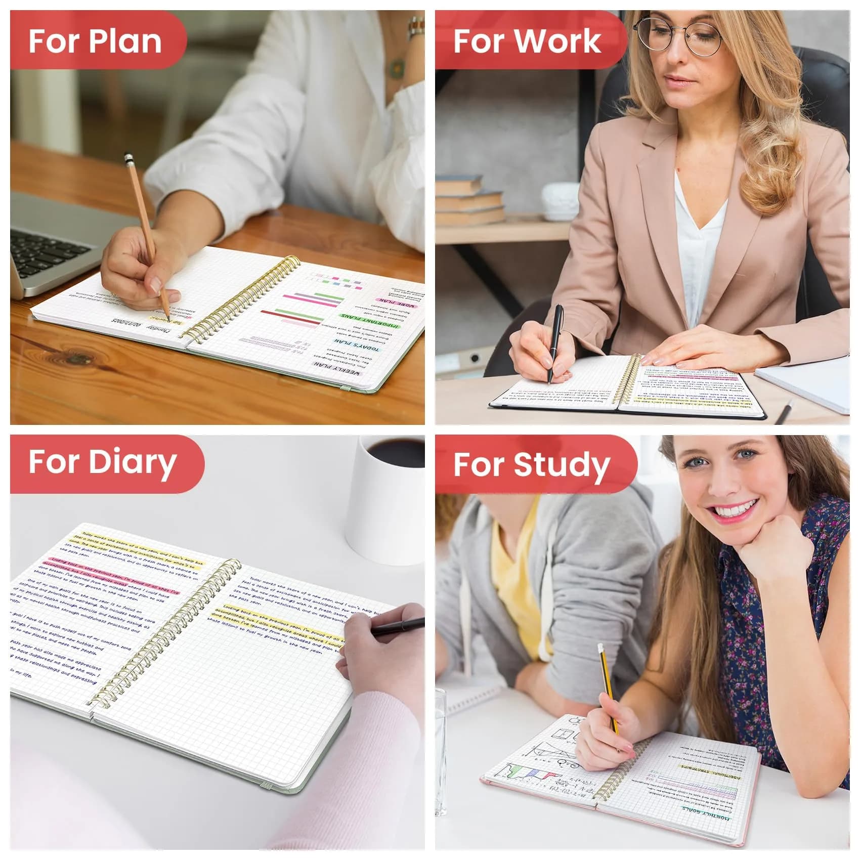Taja Graph Spiral Journal Notebook A5 (5.7" x 7.9") – Pink | 140 Pages, Hardcover, Ink-Friendly Paper - view 7