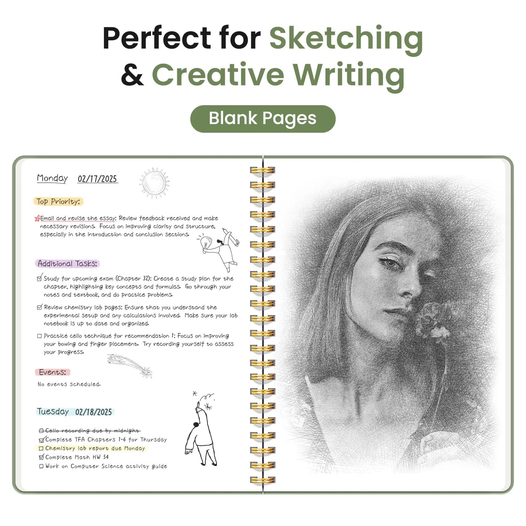 Taja Blank Spiral Journal Notebook A5 (5.7" x 7.9") – Green | Acid-Free Paper for Creative Writing & Sketching - view 3