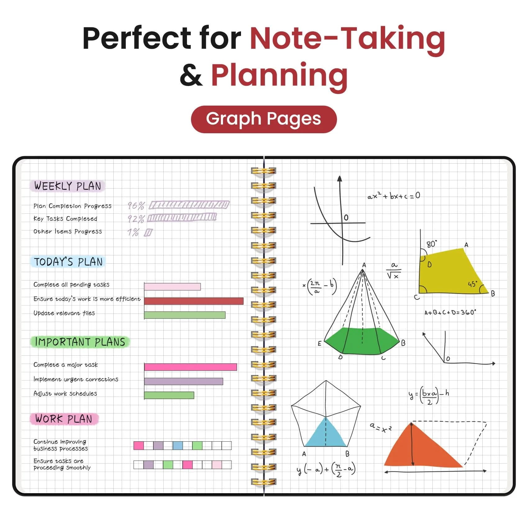 Taja Graph Spiral Journal Notebook A5 (5.7" x 7.9") Black Hardcover | 140 Pages Acid-Free Paper thumbnail 3