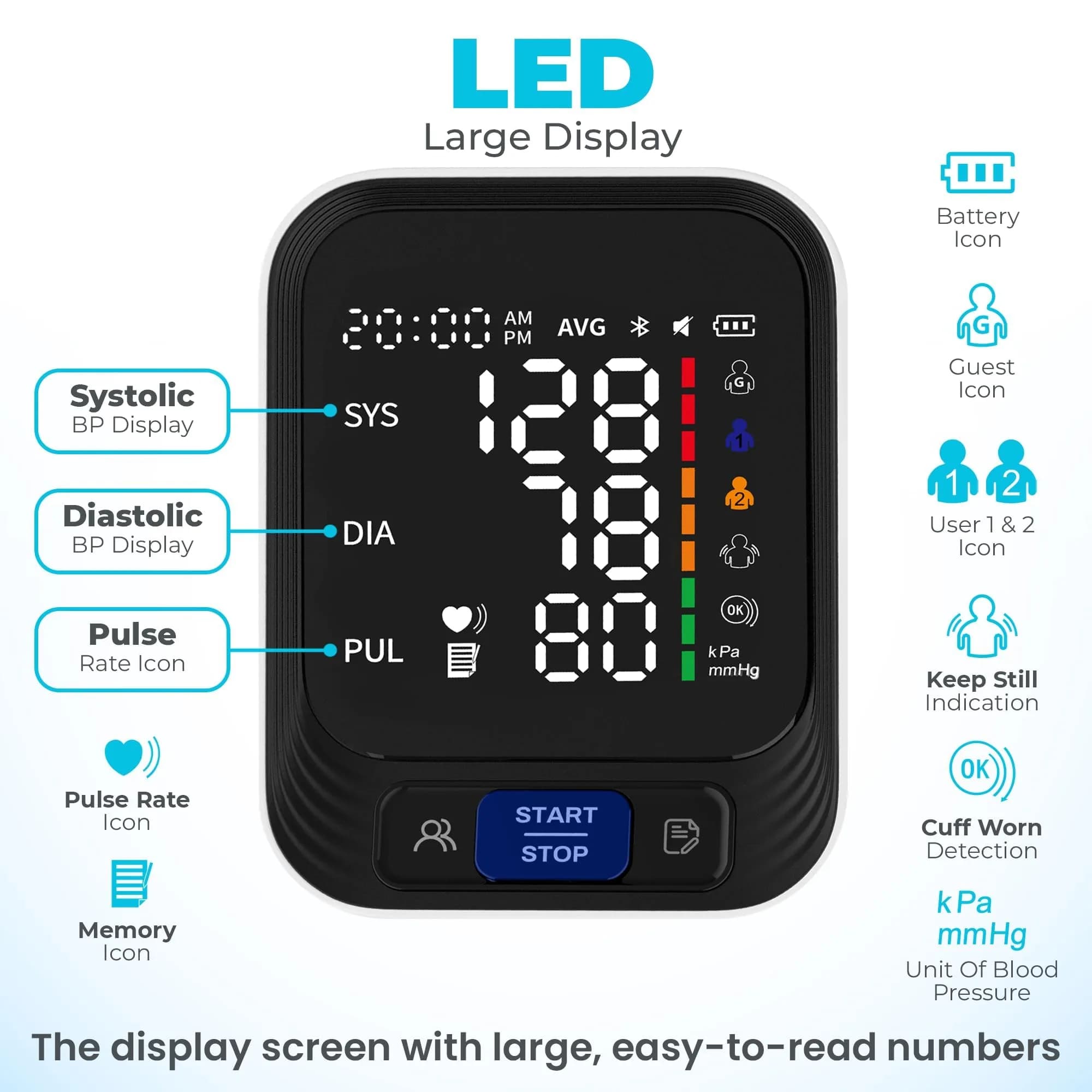 Acenis Automatic Blood Pressure Monitor AOJ-30F | Large Color Screen, Adjustable Cuff, 4xAAA Batteries - view 2