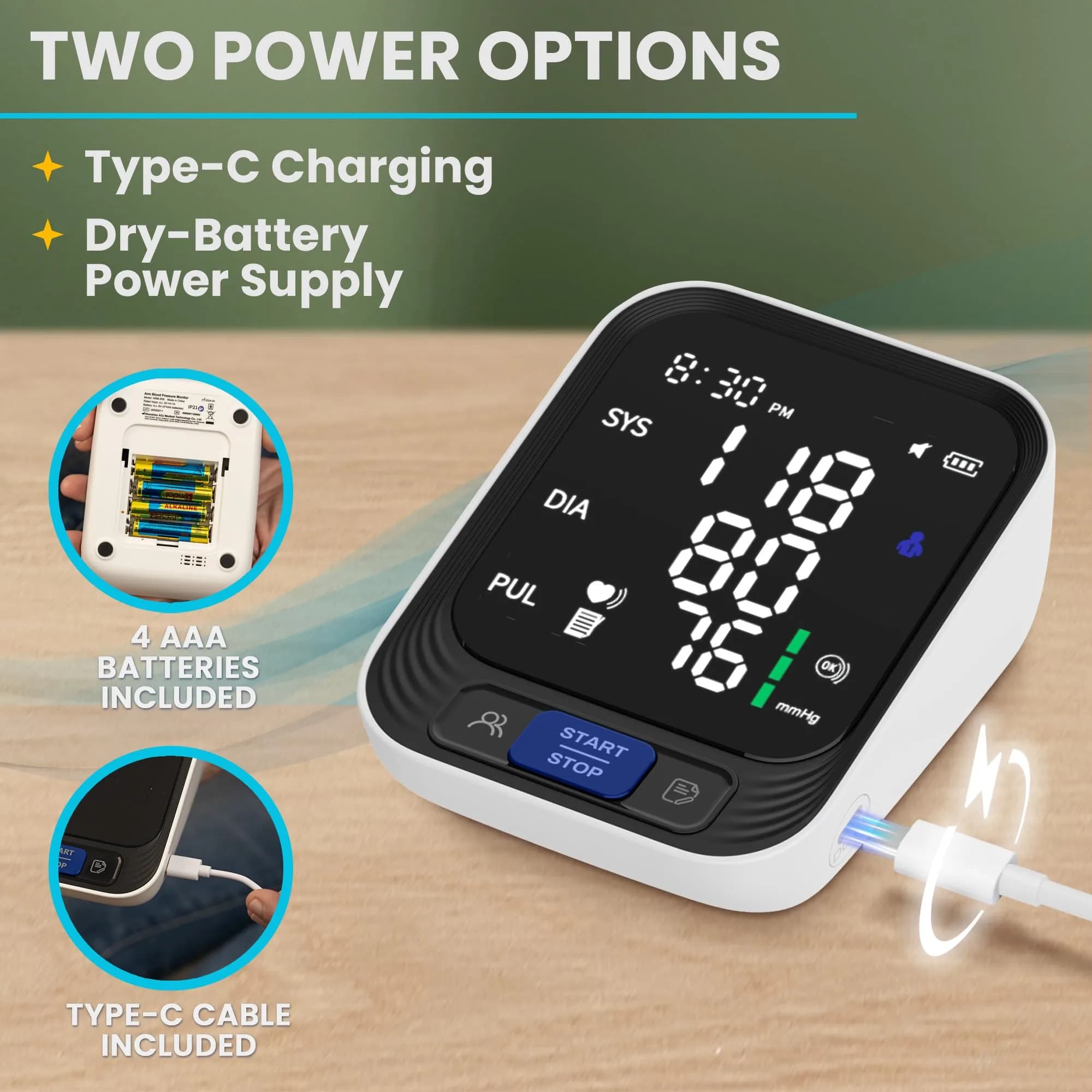 Acenis Automatic Blood Pressure Monitor AOJ-30F | Large Color Screen, Adjustable Cuff, 4xAAA Batteries - view 3