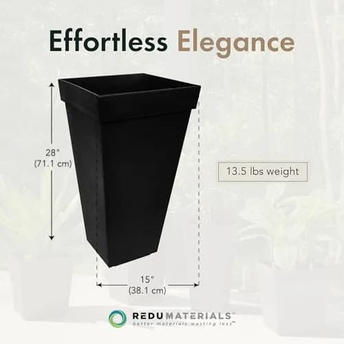 Tierra Verde Self-Watering Square Planter 15" x 28" Black | Modern, Eco-Friendly Indoor & Outdoor Garden Container thumbnail 4