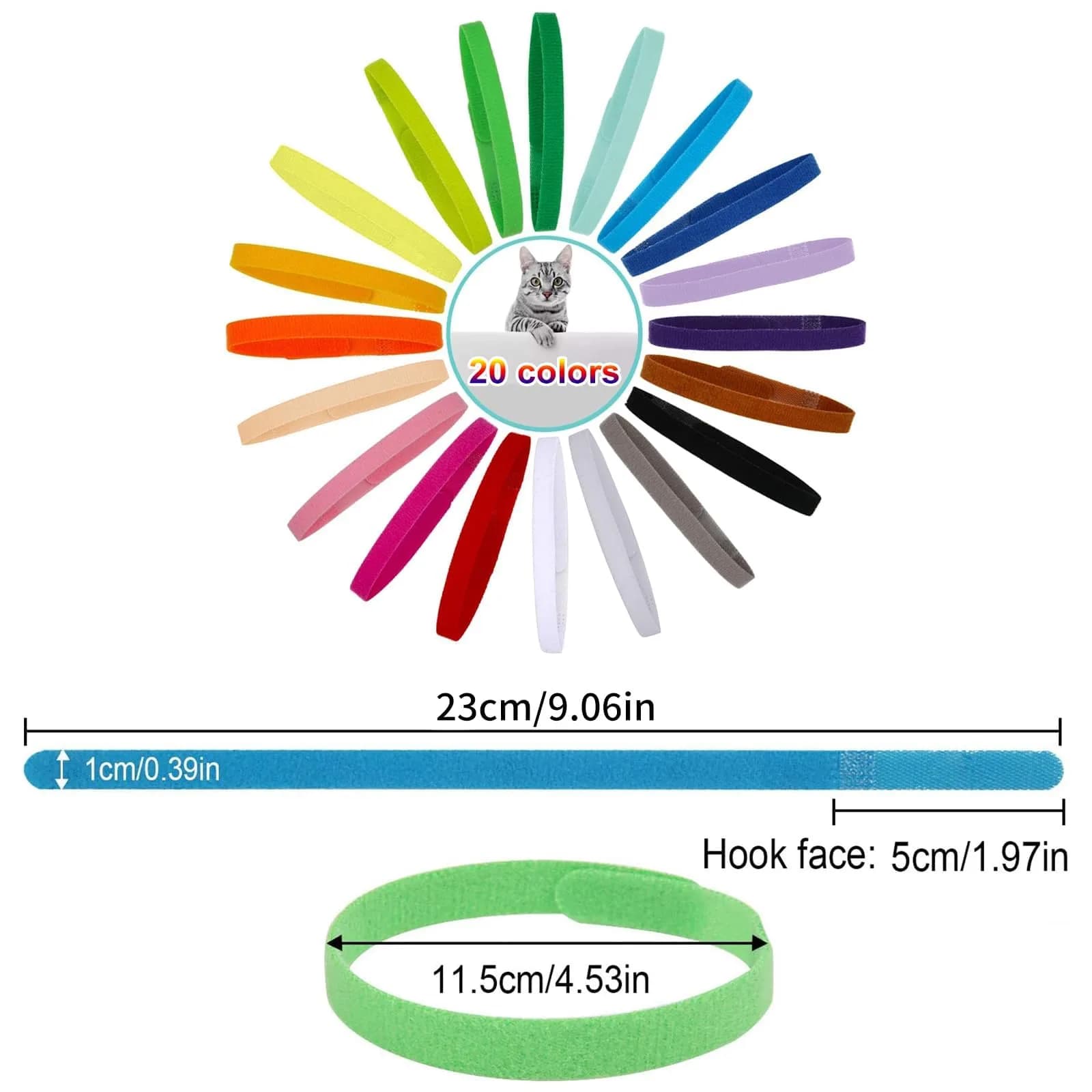 FEBSNOW Puppy Kitten Whelping Collars, 20 Colors, 23cm (9") | Soft Velvet Lined ID Bands for Newborn Pets - view 2