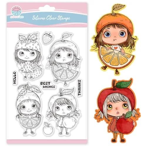 GLOBLELAND Fruit Lady Clear Stamps 6.3x4.3inch | Silicone Stamp for Card Making & Scrapbooking thumbnail 1