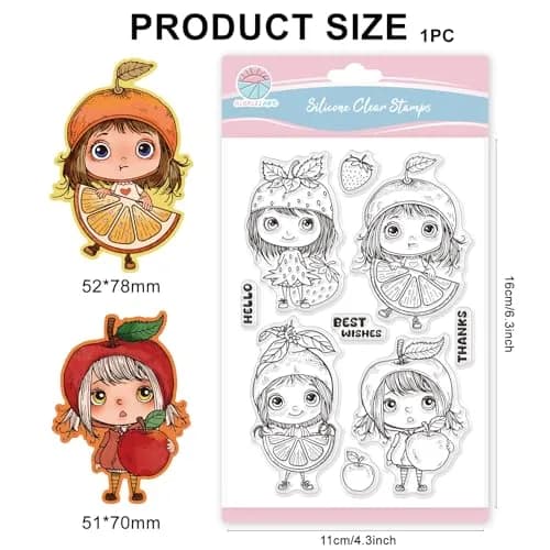 GLOBLELAND Fruit Lady Clear Stamps 6.3x4.3inch | Silicone Stamp for Card Making & Scrapbooking thumbnail 6