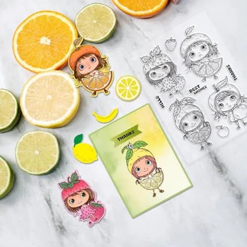 GLOBLELAND Fruit Lady Clear Stamps 6.3x4.3inch | Silicone Stamp for Card Making & Scrapbooking thumbnail 2