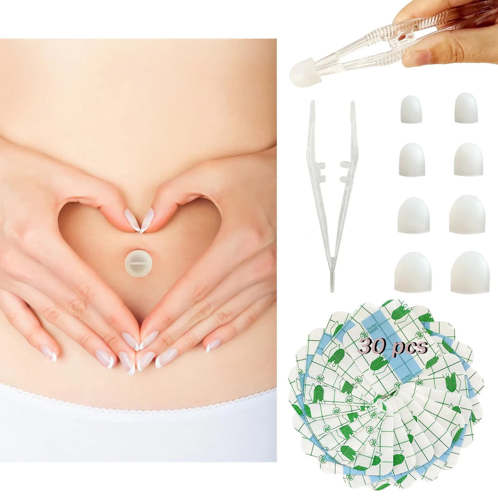 Josuyofo Belly Button Plug Post Tummy Tuck & Liposuction Recovery Shaper, Soft Silicone Navel Retainer (Transparent, 8-Pack) — Transparent