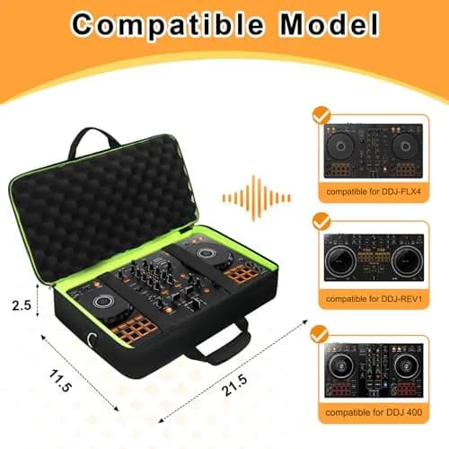 SNIGJAT DJ Controller Case for DDJ FLX4 / 400 / REV1, 21.5 x 11.5 x 2.5 inches | Protective Padded Bag with Accessory Pockets thumbnail 2