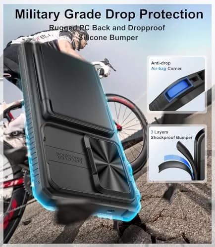 BXYJY Samsung Galaxy S25 Ultra Case with Strap & Card Holder, Black | Military Drop Protection thumbnail 8