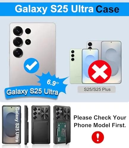 BXYJY Samsung Galaxy S25 Ultra Case with Strap & Card Holder, Black | Military Drop Protection thumbnail 2