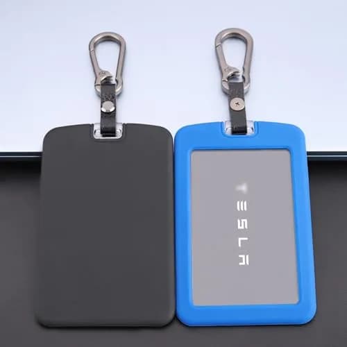 TANDRIVE Key Card Holder Case for Tesla Model 3/Y, Cybertruck, Rivian | 2-Pack Black & Blue Silicone with Keychains thumbnail 1