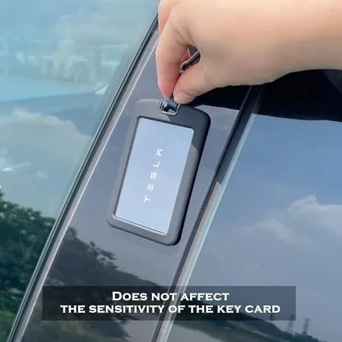 TANDRIVE Key Card Holder Case for Tesla Model 3/Y, Cybertruck, Rivian | 2-Pack Black & Blue Silicone with Keychains thumbnail 4