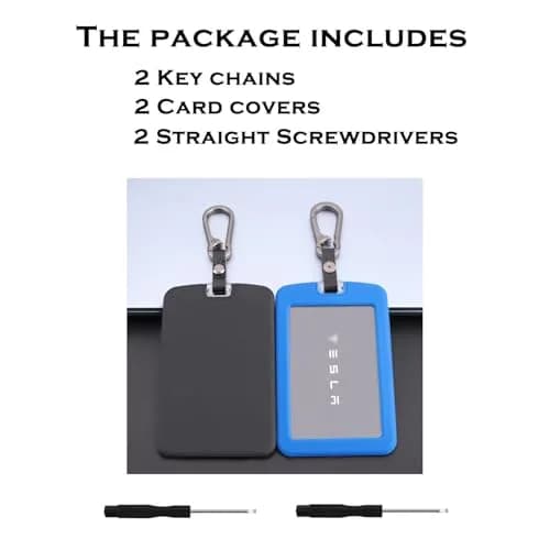 TANDRIVE Key Card Holder Case for Tesla Model 3/Y, Cybertruck, Rivian | 2-Pack Black & Blue Silicone with Keychains thumbnail 6