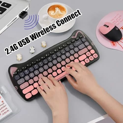 Lomiluskr Cute Cat Wireless Keyboard and Mouse Combo 84-Key English Layout | 2.4GHz Wireless Connectivity thumbnail 4