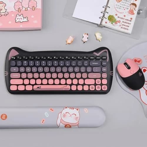 Lomiluskr Cute Cat Wireless Keyboard and Mouse Combo 84-Key English Layout | 2.4GHz Wireless Connectivity thumbnail 2