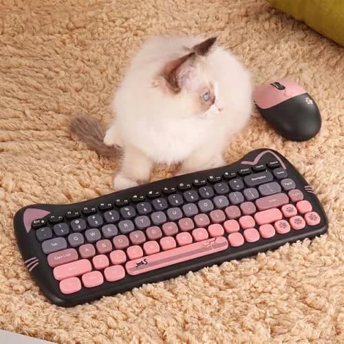 Lomiluskr Cute Cat Wireless Keyboard and Mouse Combo 84-Key English Layout | 2.4GHz Wireless Connectivity thumbnail 3