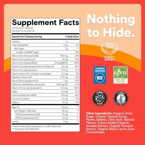 SmartyPants Kids Multivitamin Gummies with Omega 3, D3, B12, K & Zinc | 80 Count (40 Day Supply) thumbnail 6