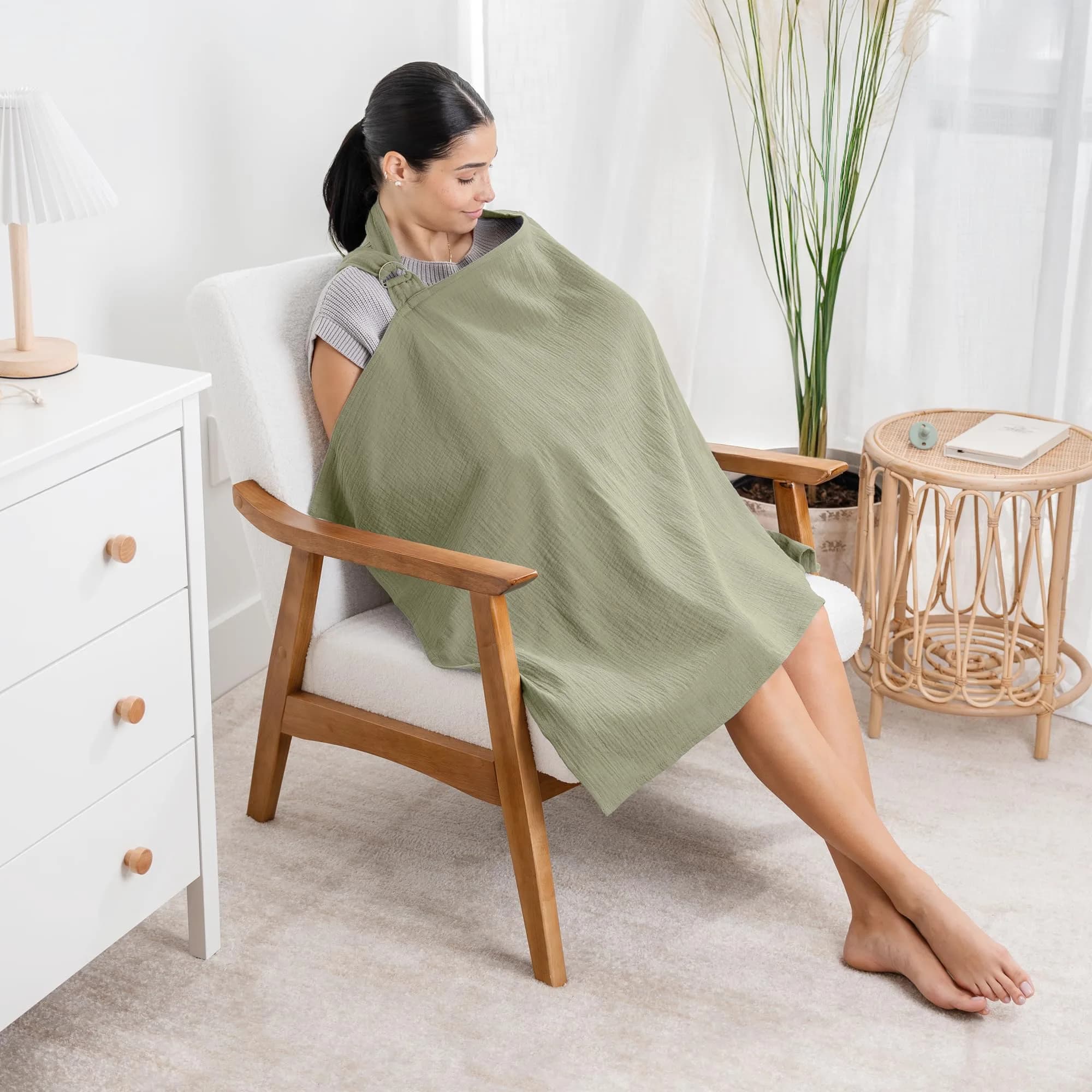 Comfy Cubs Muslin Nursing Cover Sage | Soft & Breathable Baby Nursing Scarf with Adjustable Neck Strap - Portable, Lightweight & Privacy Breast Feeding Cover - view 2